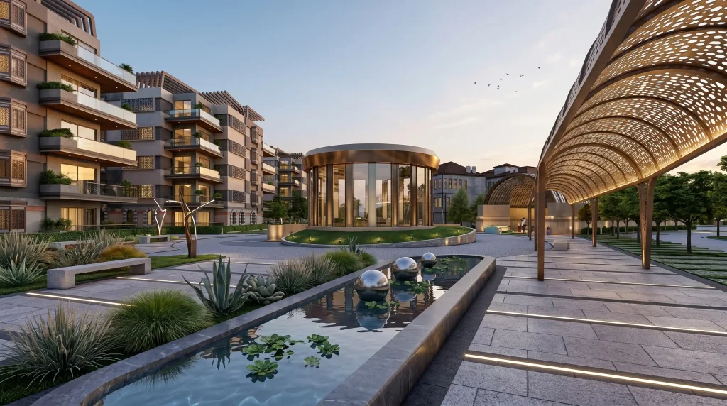 Landscape architecture Damascus — seating and shade structures