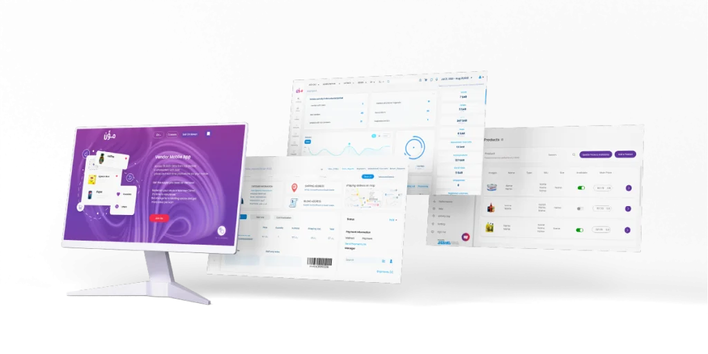 Multi-vendor marketplace app and admin dashboard UI design