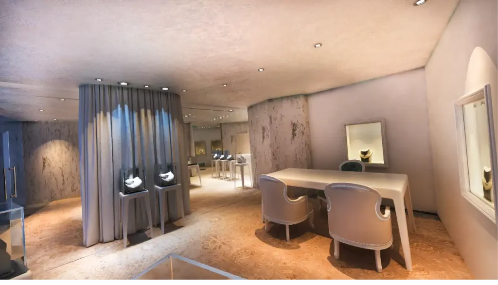 Ceres Jewellery boutique entrance Starhill Kuala Lumpur — marble flooring and brass accents