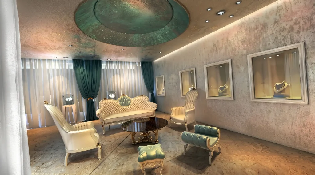 Jewellery shop interior design Kuala Lumpur — display cases with integrated lighting