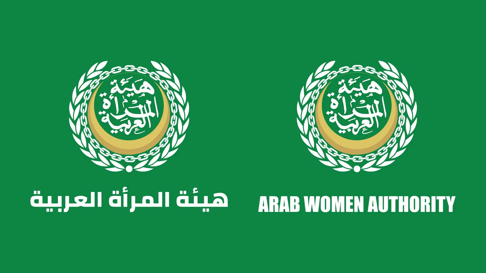 Arabic and English lockups of the emblem in white on the flag green