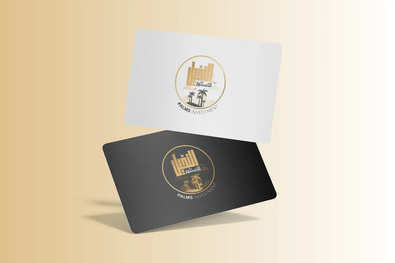 Palms Investment cards in black and white