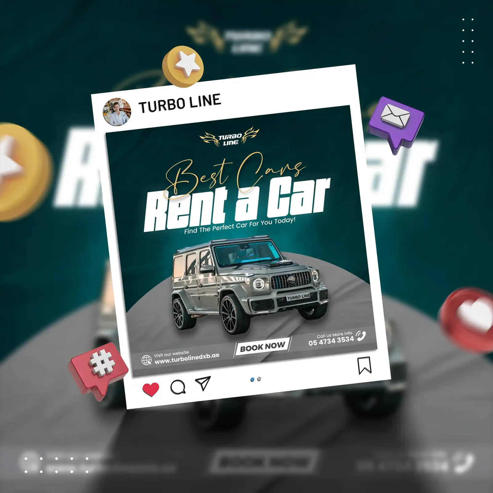 Turbo Line car rental social media post