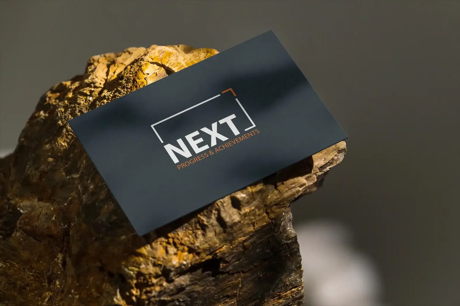 NEXT minimalist business card on stone