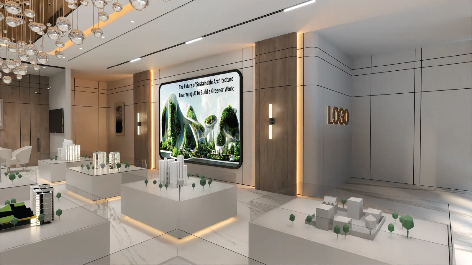 Showroom media wall and model display