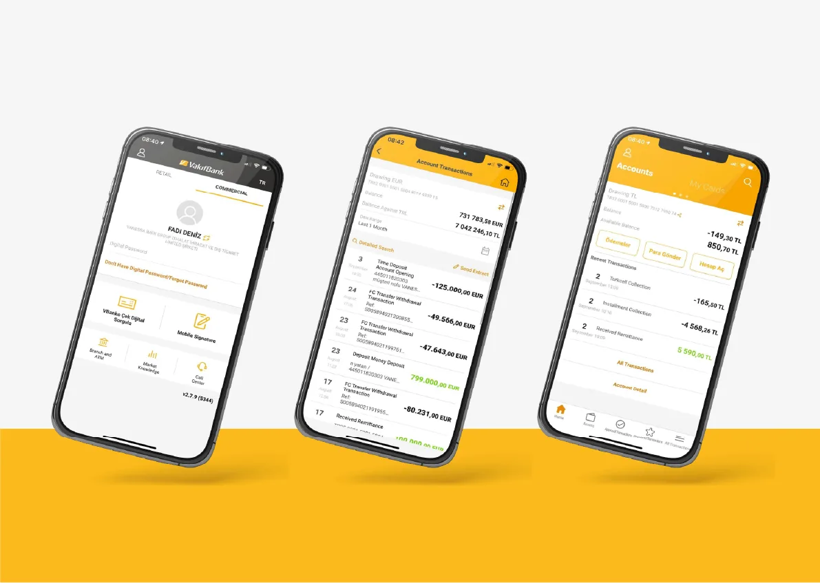 ODA payment app screens in yellow