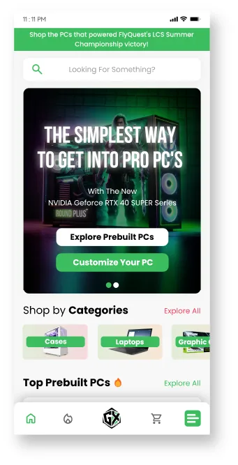 GamerX PC-builder mobile home screen