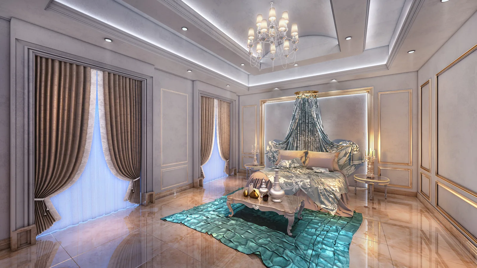 Double-height living hall under the staircase