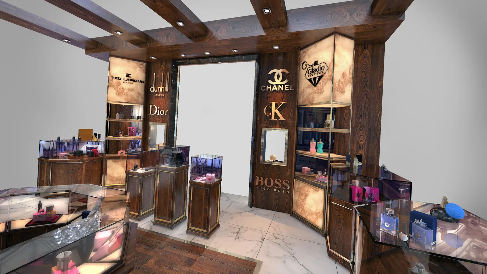 Ghreiwati Perfumes Kiosk, Dubai: A Boutique Island Unit for a New Fragrance Retailer | Kenania Inventive Arts Brand niches for each fragrance house