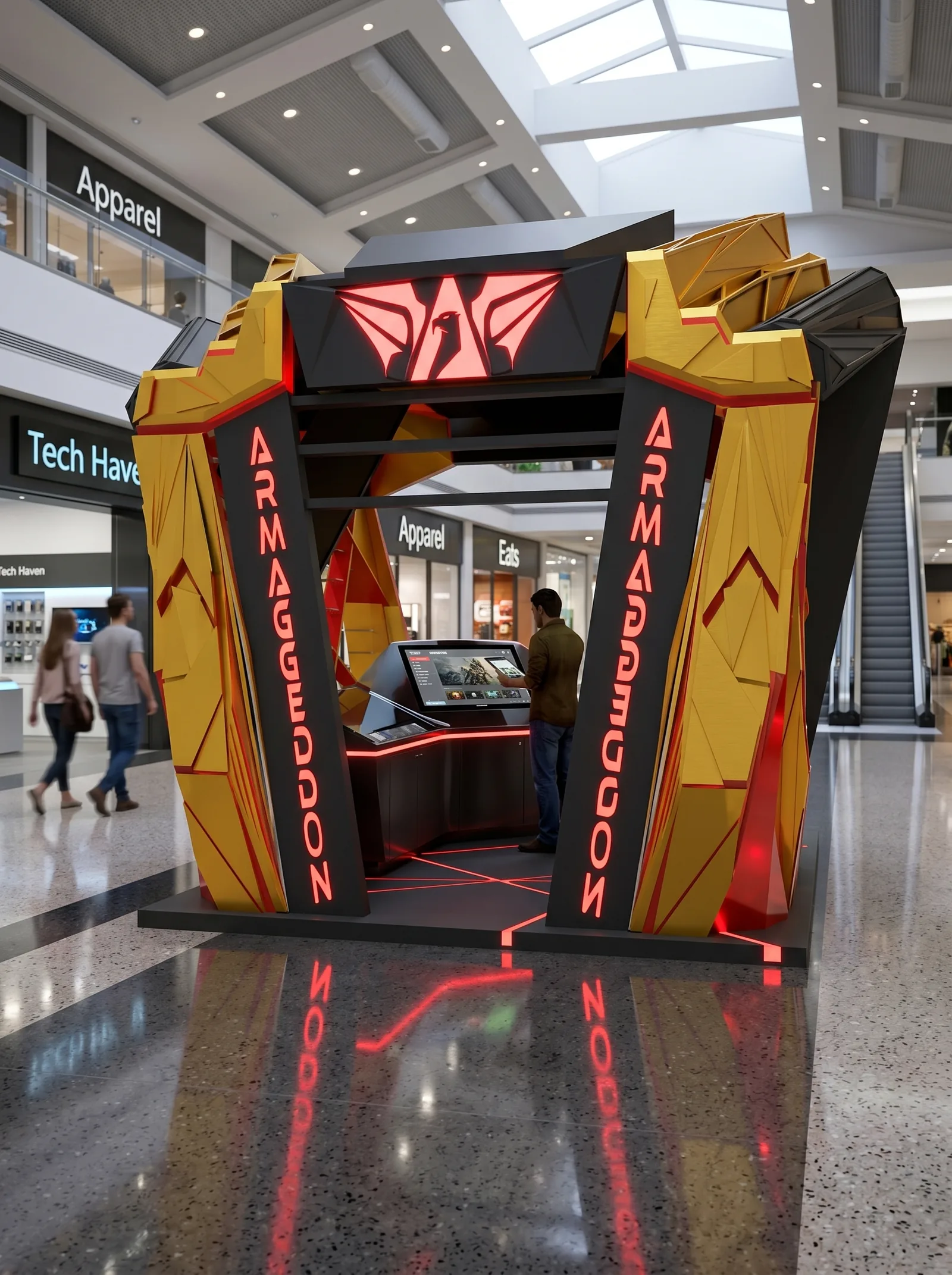 Gaming kiosk front with the brand emblem