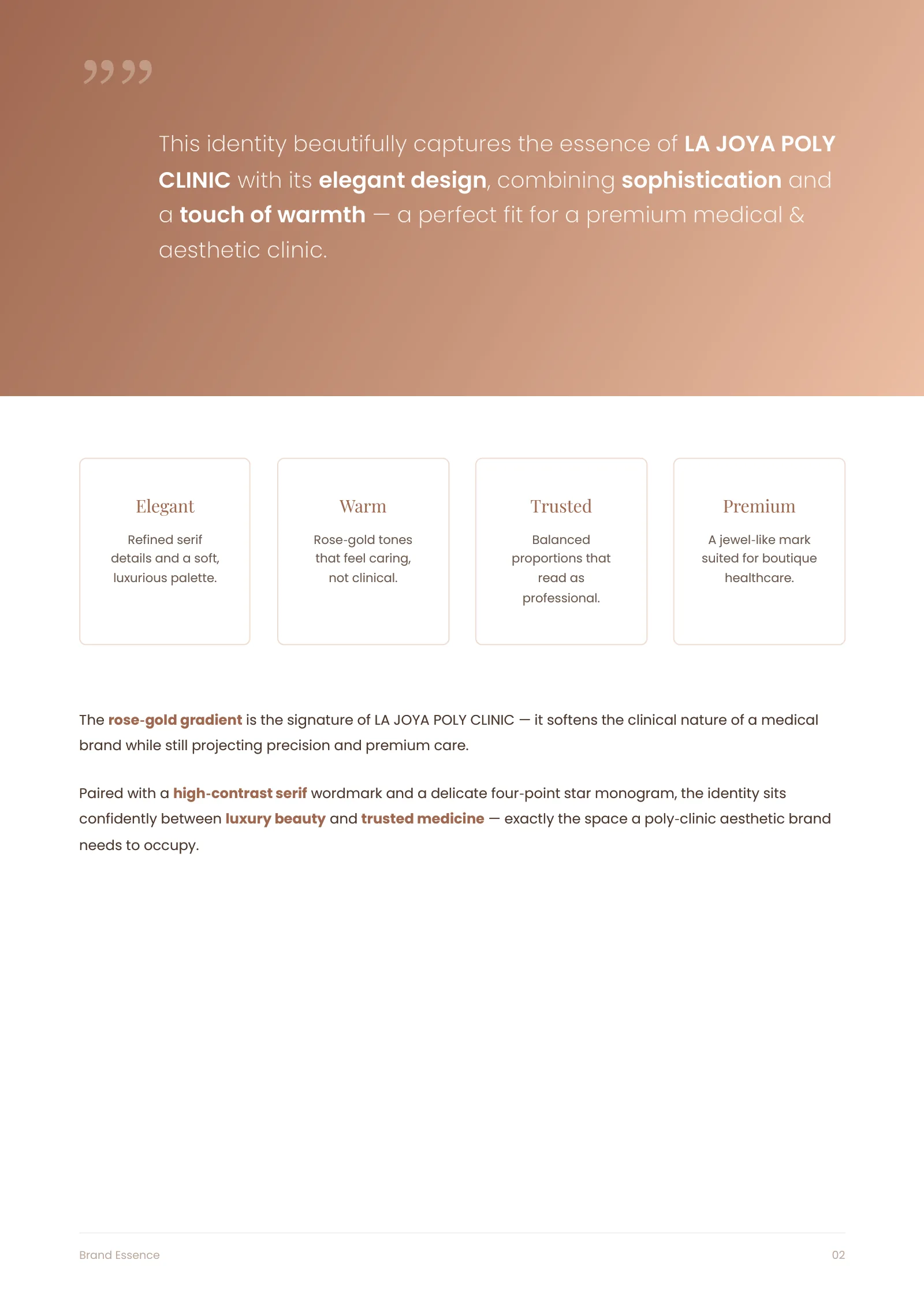 Brand essence: elegant, warm, trusted, premium