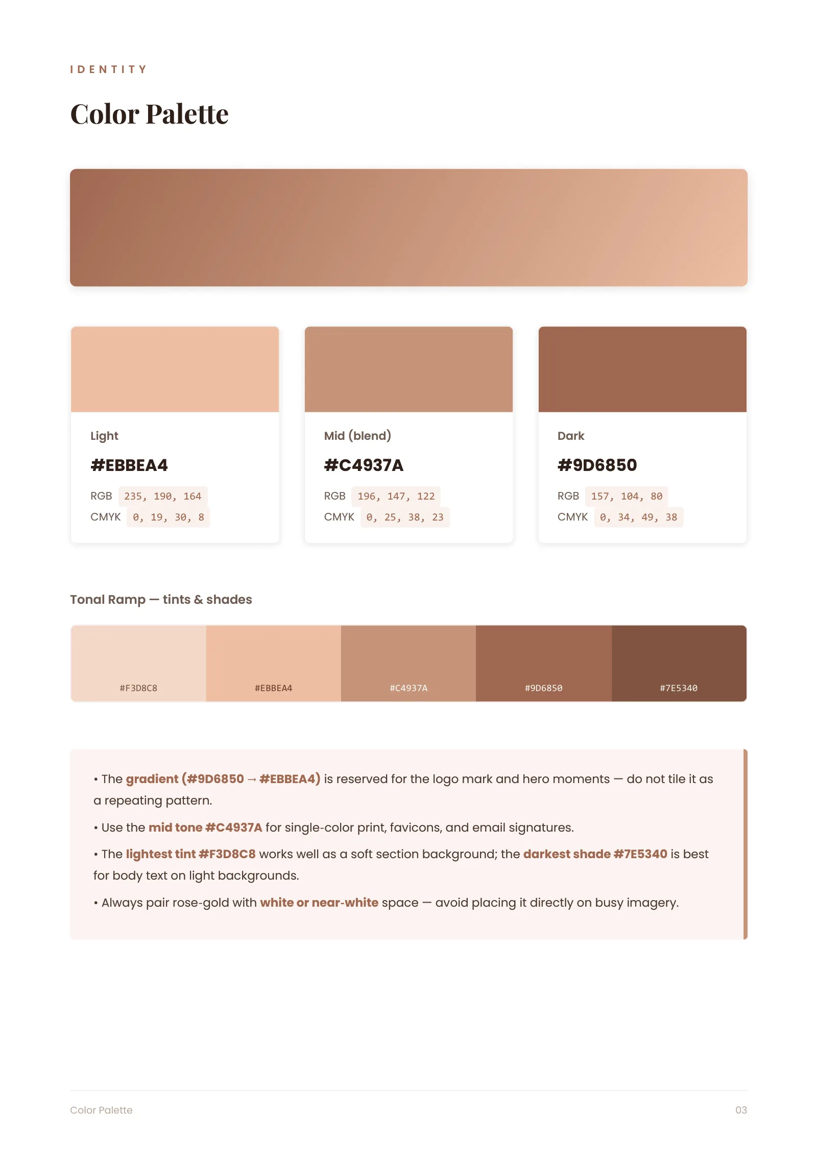 Rose-gold colour palette and tonal ramp