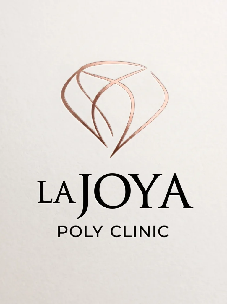 La Joya Poly Clinic: Brand Identity for a Boutique Clinic in Mirdif, Dubai | Kenania Inventive Arts La Joya Poly Clinic logo in rose gold foil on textured paper