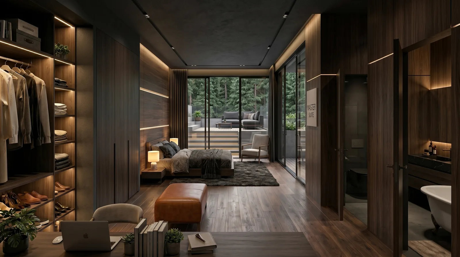Villa Master Suite and Kitchen in Morocco: Designed with AI-Assisted Concepts, Drawn by Hand | Kenania Inventive Arts Walk-in wardrobe towards the bedroom