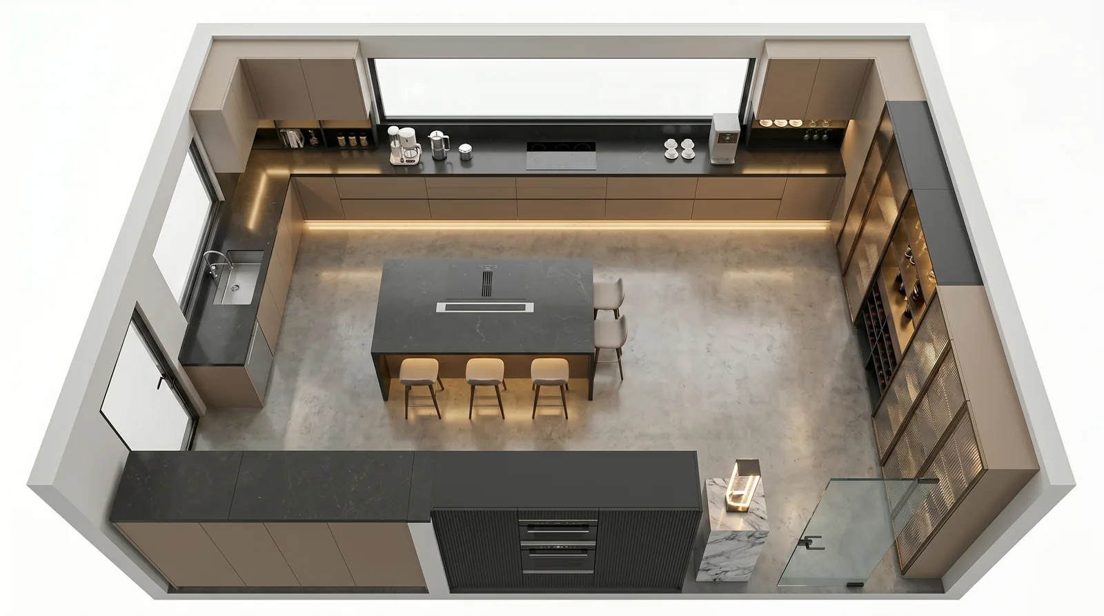 Villa Master Suite and Kitchen in Morocco: Designed with AI-Assisted Concepts, Drawn by Hand | Kenania Inventive Arts Kitchen, first style option