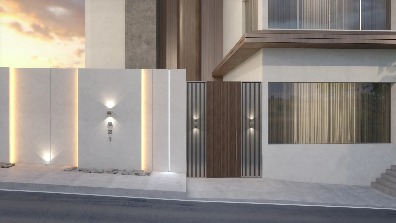 Boundary wall and gate with slot lighting
