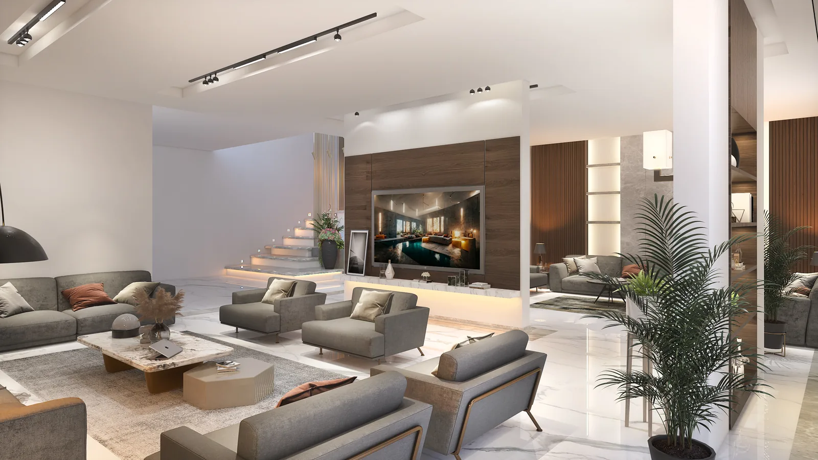 Living hall with a gallery wall
