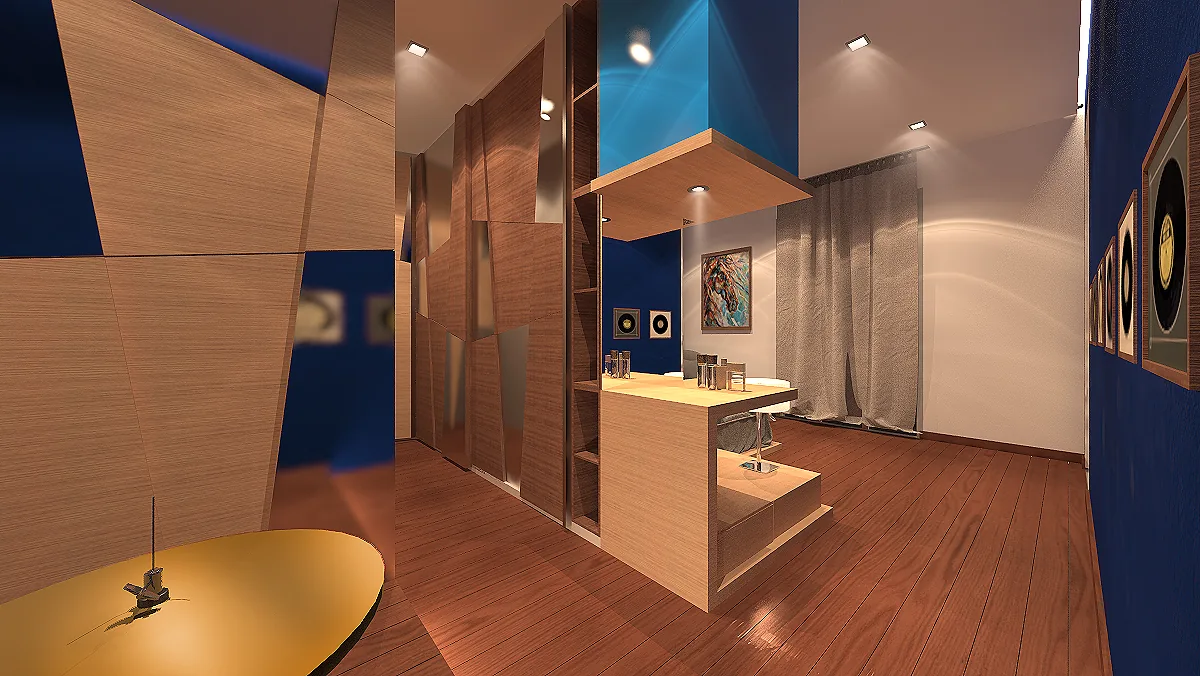 Duplex Apartment Interior: Sculpted Wave Ceilings, Timber and Light | Kenania Inventive Arts Master bathroom vanity in timber and stone