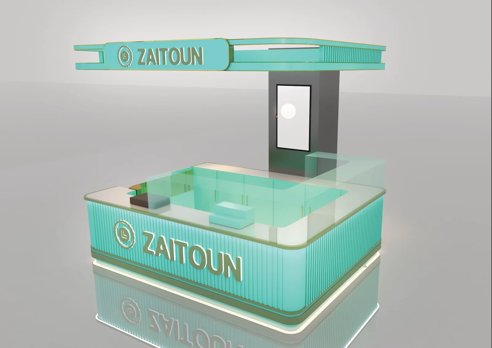 Zaitoun, Kuala Lumpur: One Food Brand, Six Retail Formats and a Built Kiosk in Sunway Pyramid | Kenania Inventive Arts Island kiosk: chilled display side