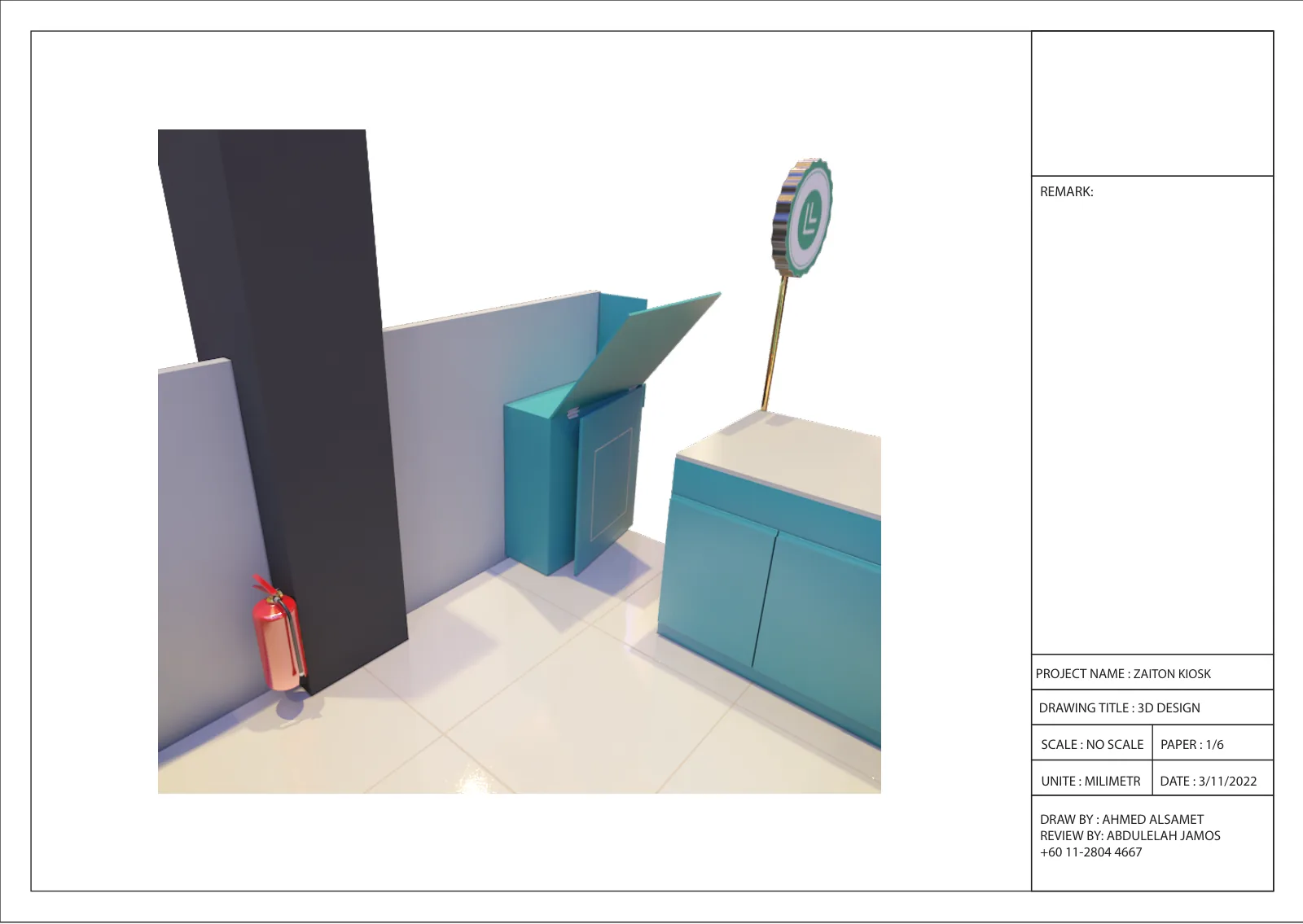 Zaitoun, Kuala Lumpur: One Food Brand, Six Retail Formats and a Built Kiosk in Sunway Pyramid | Kenania Inventive Arts Totem variant: 3D view of the signage post