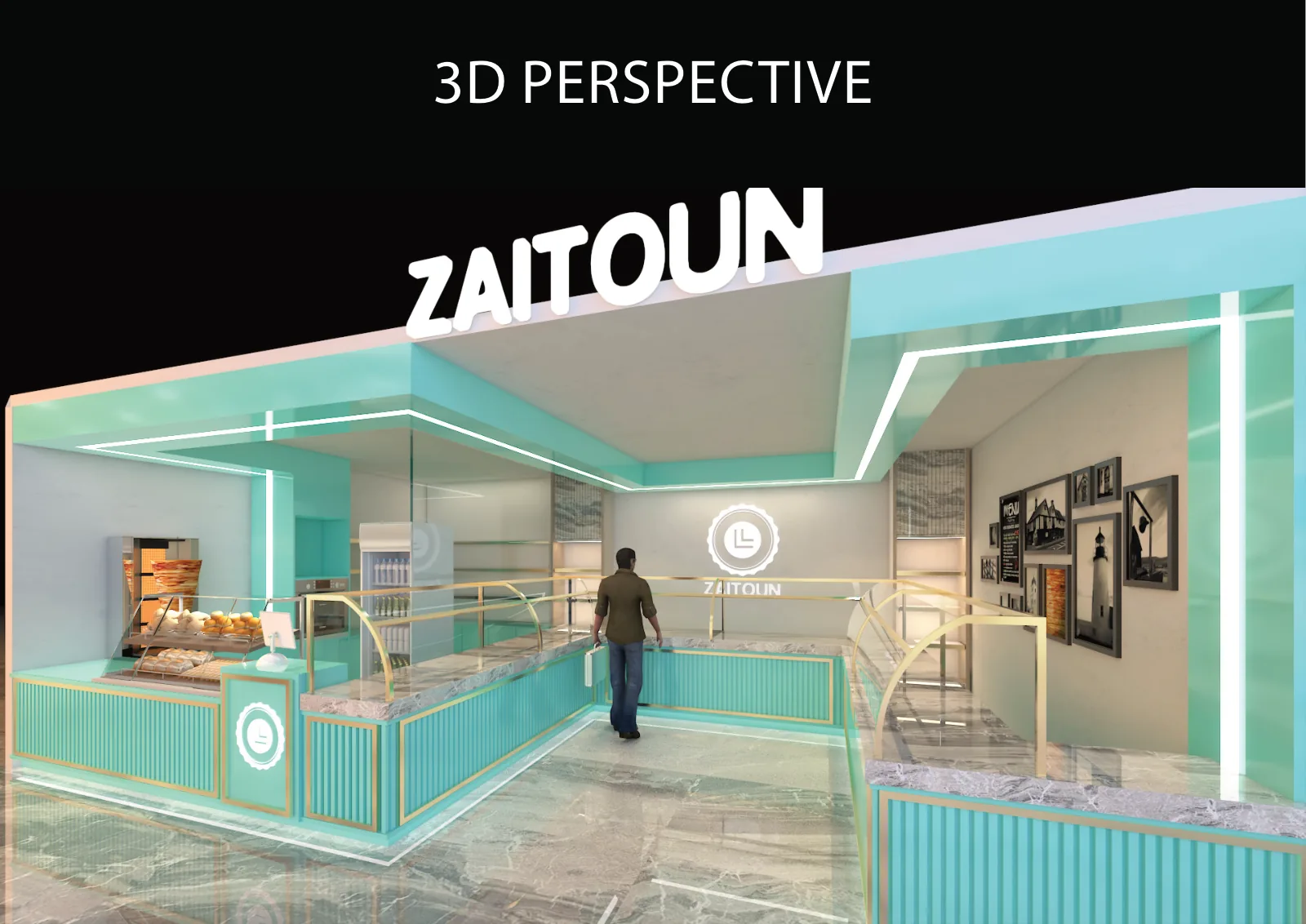 Zaitoun, Kuala Lumpur: One Food Brand, Six Retail Formats and a Built Kiosk in Sunway Pyramid | Kenania Inventive Arts Shop unit: entrance with the Zaitoun sign