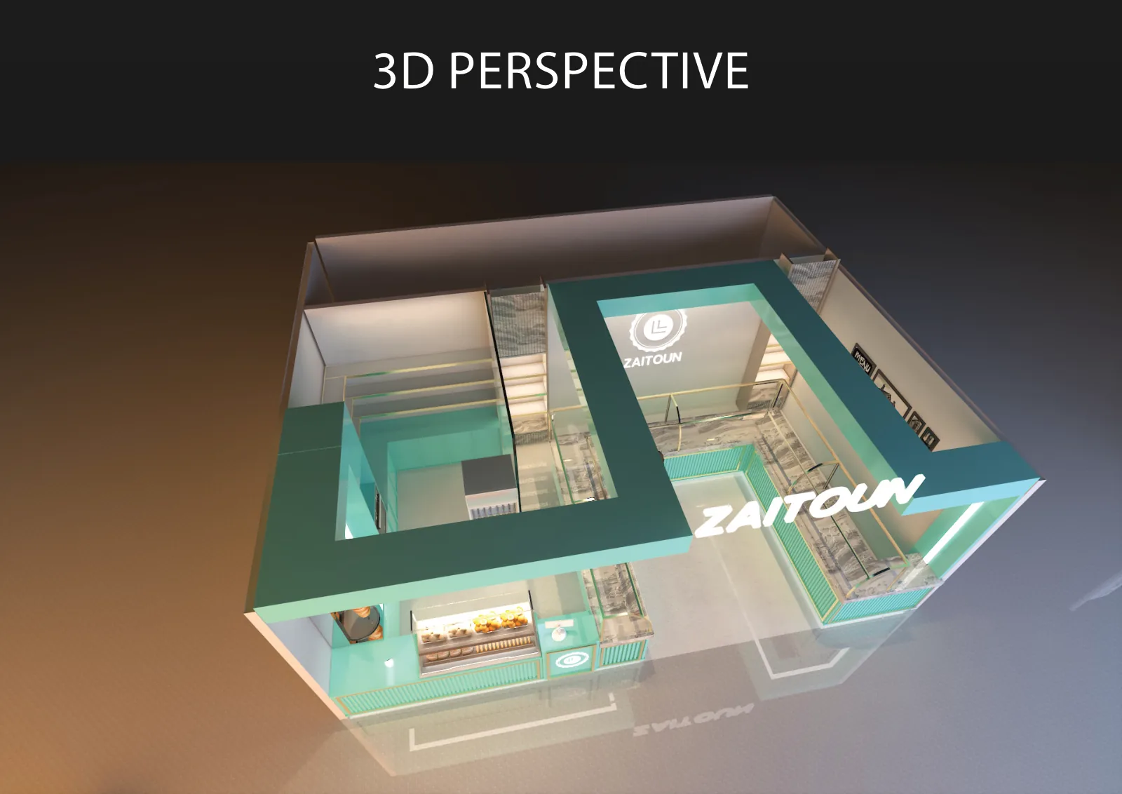Zaitoun, Kuala Lumpur: One Food Brand, Six Retail Formats and a Built Kiosk in Sunway Pyramid | Kenania Inventive Arts Shop unit: aerial view of the plan