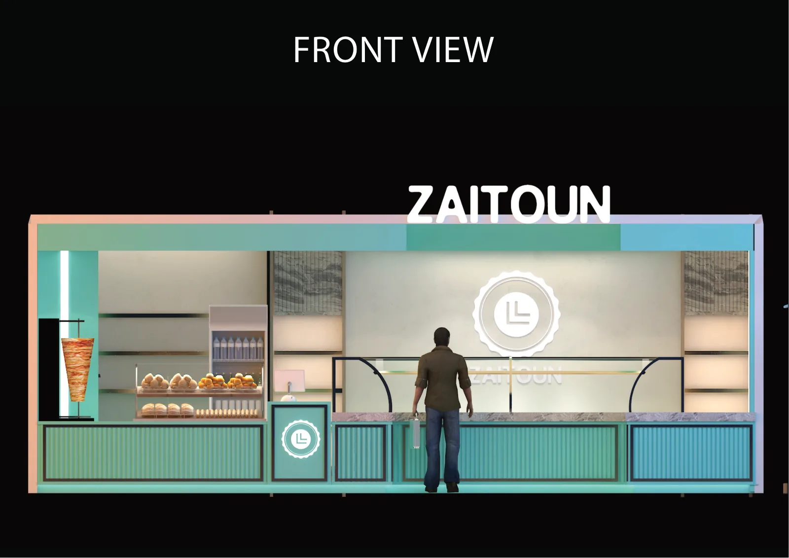 Zaitoun, Kuala Lumpur: One Food Brand, Six Retail Formats and a Built Kiosk in Sunway Pyramid | Kenania Inventive Arts Shop unit: front view
