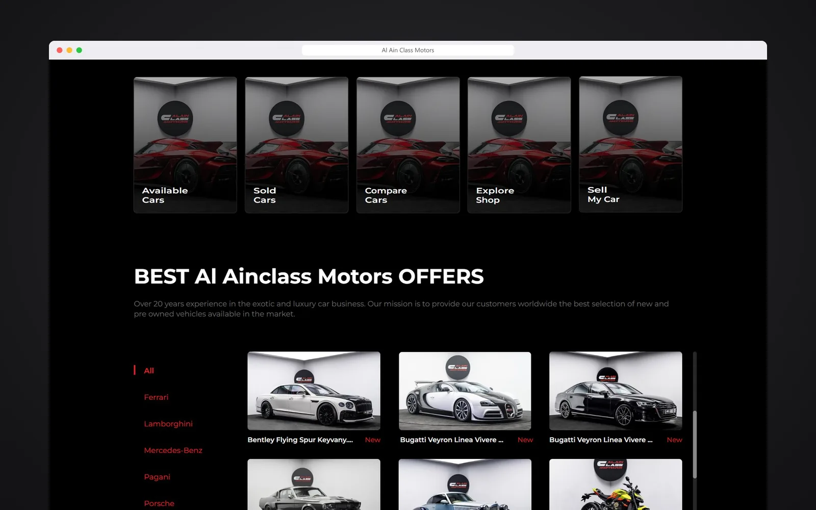 Al Ain Class home: five quick links and the offers grid filtered by brand