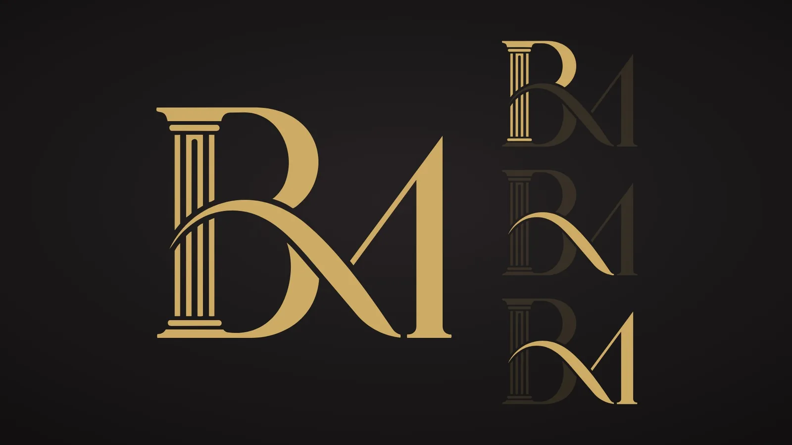 BM Legal: Law Firm Brand Identity Design, Logo and Stationery | Kenania Inventive Arts The BM monogram and its three ideas: the column, the swash and the rising M