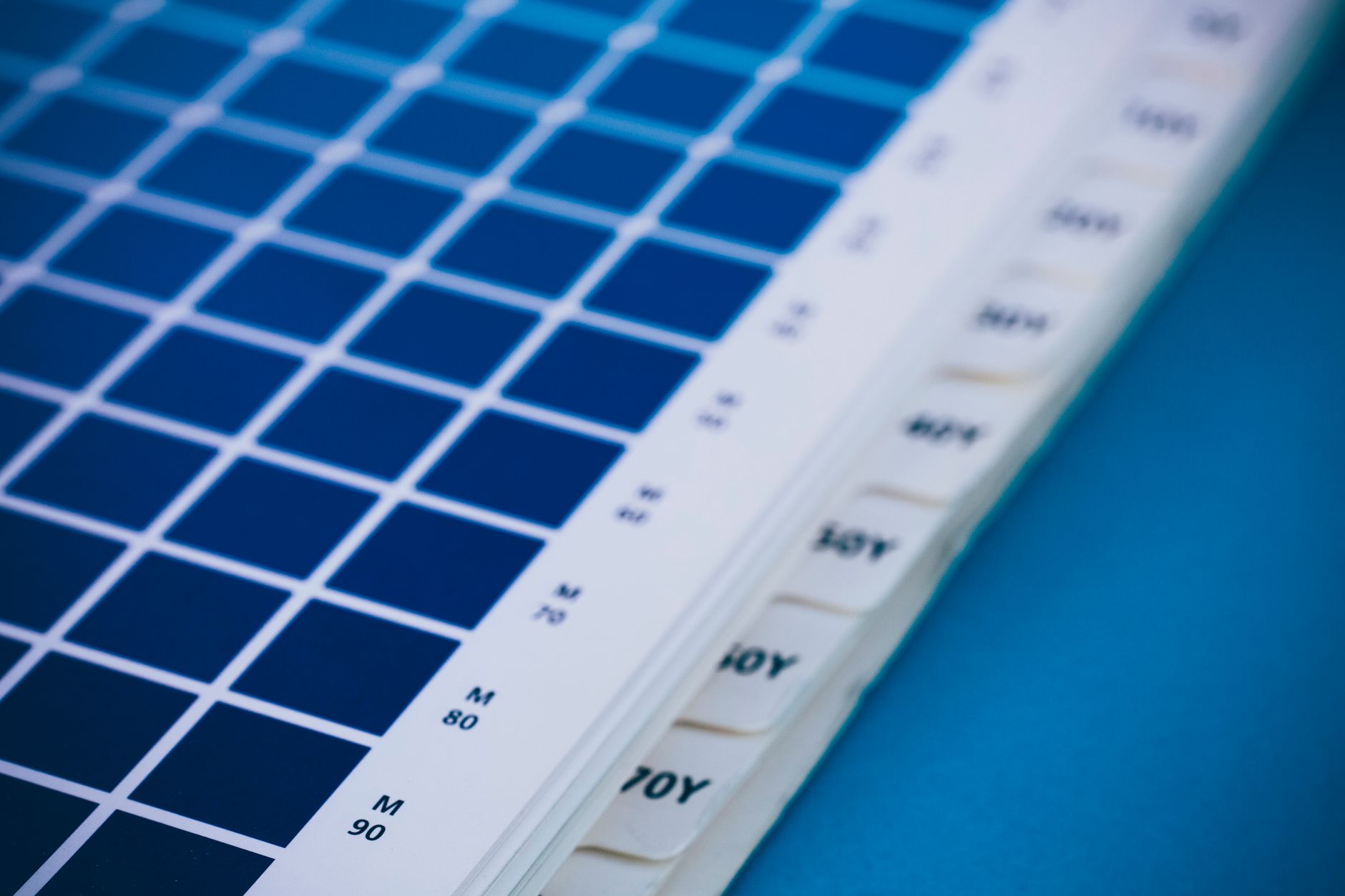 CMYK colour swatches used to check brand colours before printing