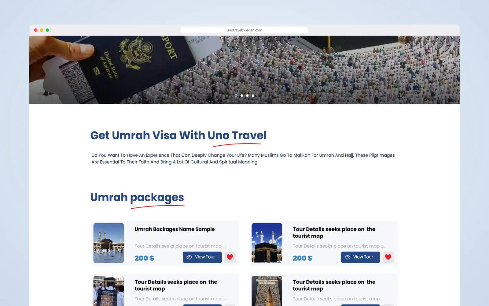 Uno Travel Umrah page: Umrah visa and packages with prices