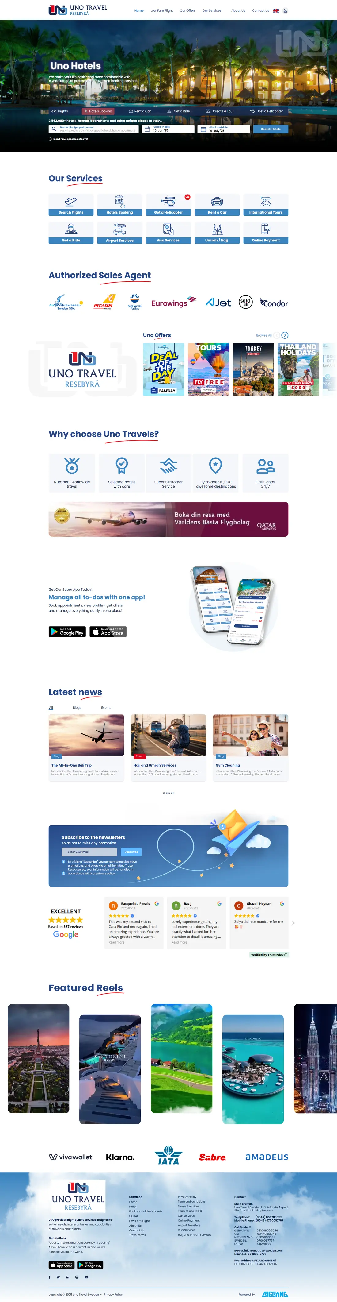 Uno Travel home page